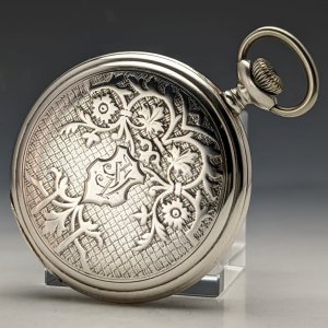 アンティーク 動作良好 タバン アール・ヌーヴォー装飾 銀側ハンターケース 機械式 懐中時計