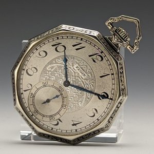 1922年 アンティーク エルジン 懐中時計 10角形金張りケース 動作良好 BOX、チェーン付き