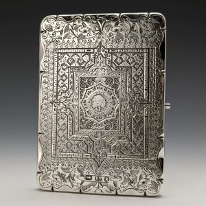1874年 英国アンティーク  純銀 両開き型カードケース シェークスピア肖像 87g 