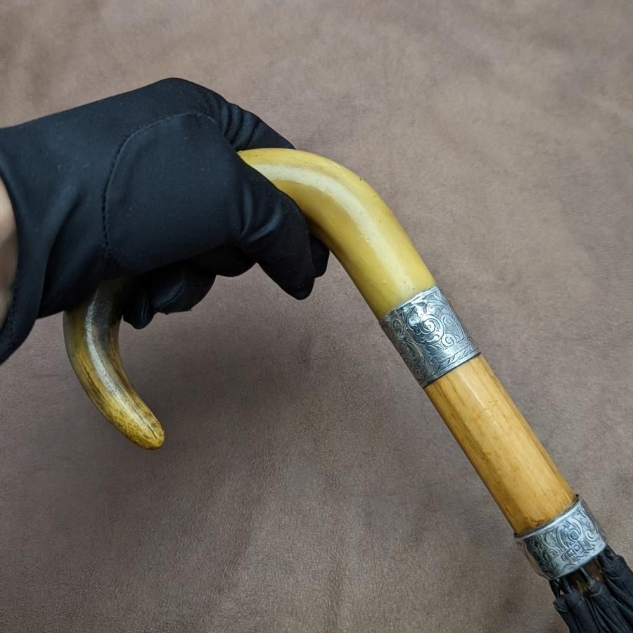1923年 英国アンティーク 紳士用アンブレラ ホーンハンドル 直径105cm