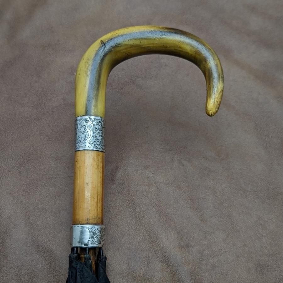 1923年 英国アンティーク 紳士用アンブレラ ホーンハンドル 直径105cm