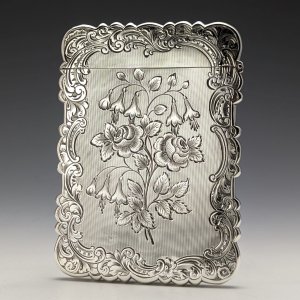 1851年 英国アンティーク  純銀製カードケース フローラル彫刻 60g