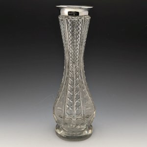 1915年 英国アンティーク カットガラス 大型花瓶 純銀装飾 Walker&Hall