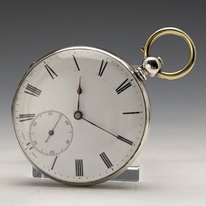 19世紀末頃 アンティーク シリンダー脱進機 鍵巻き懐中時計銀側ケース 動作品