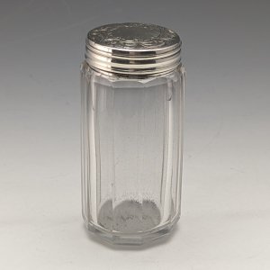 1882年 英国アンティーク 小型ガラスボトル 純銀蓋 110g