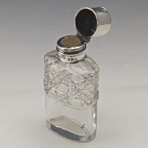 1896年 英国アンティーク カットガラス 小型香水瓶 純銀蓋