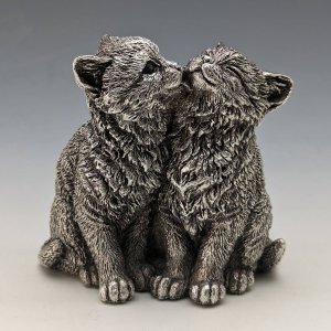 英国William Comyns 2匹の子猫 純銀張り彫刻 フィギュリン 178g