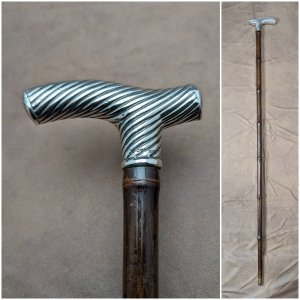 1890年 英国アンティーク 紳士用ステッキ 杖 純銀ダービーハンドル 92cm