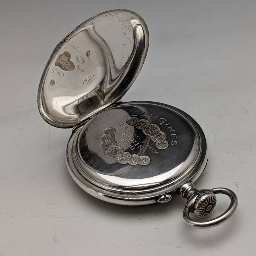 1905年頃 アンティーク ロンジン 懐中時計 エナメル装飾 銀側ケース 動作良好