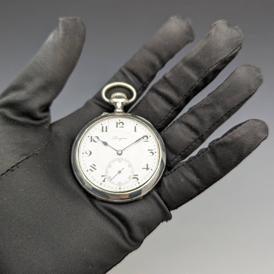 1905年頃 アンティーク ロンジン 懐中時計 エナメル装飾 銀側ケース 動作良好