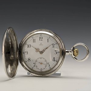 1900年頃 アンティーク オメガ 懐中時計 銀側ハンターケース 動作良好
