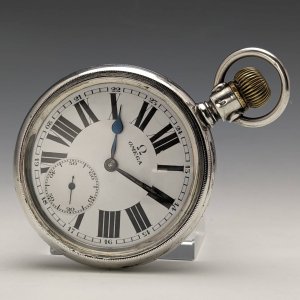 1920年頃 アンティーク オメガ 懐中時計 銀側 鉄道時計 動作良好