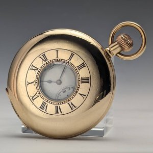 1897年頃 米国アンティーク ウォルサム 懐中時計 金張りハーフハンター 動作良好