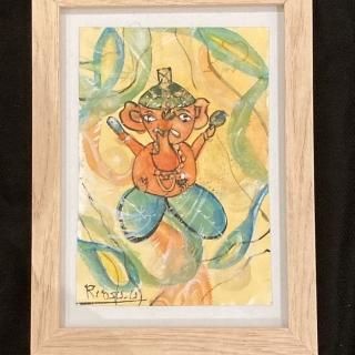 【インパクトアート/F4号】ガネーシャ【現代アート/金運】 赤い金木犀 油絵 F8号 半抽象画 初秋も過ぎ咲く前に咲かせて