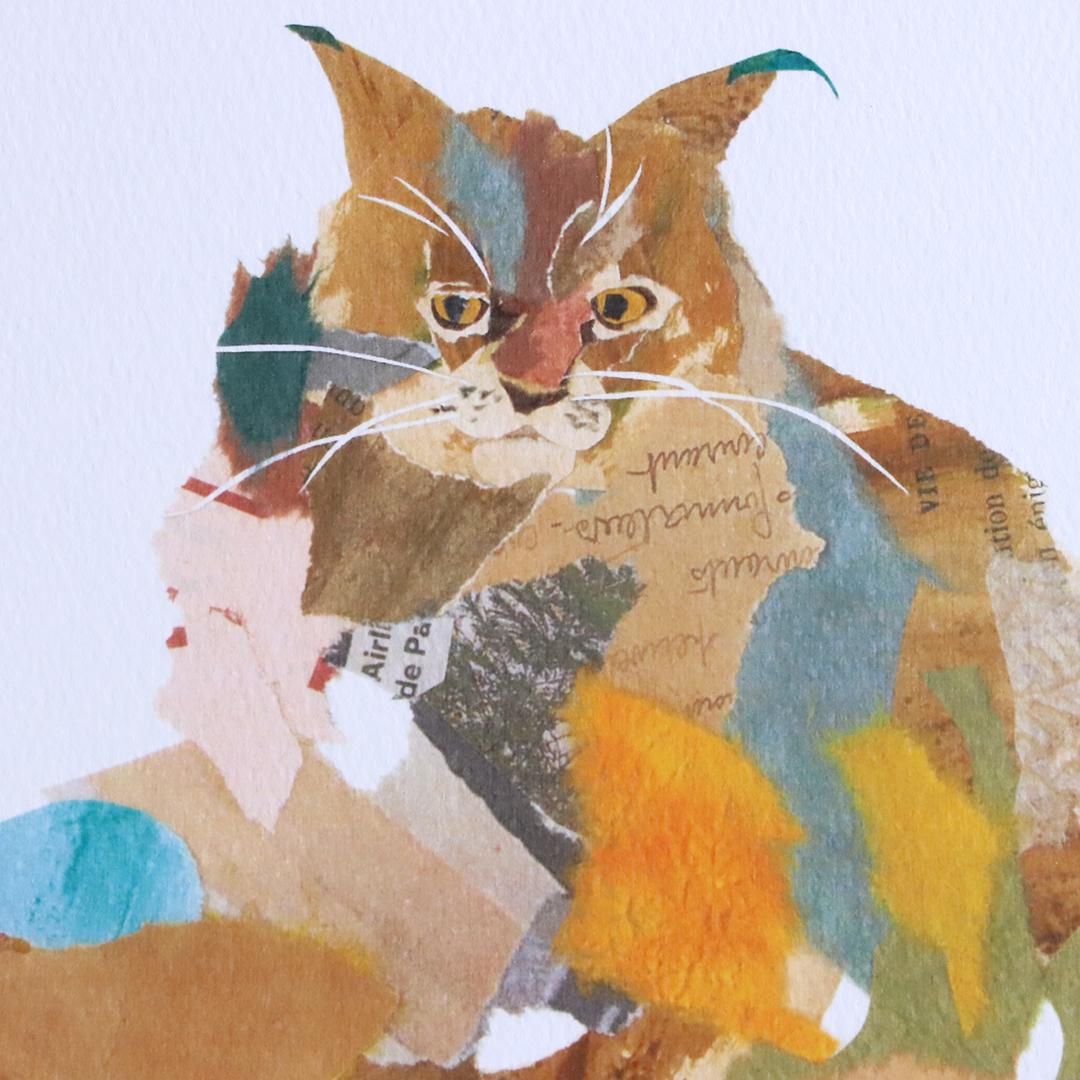 ちぎらまりこ/アートポスター/ふわふわの猫/30cm角・20cm角/額装｜三島