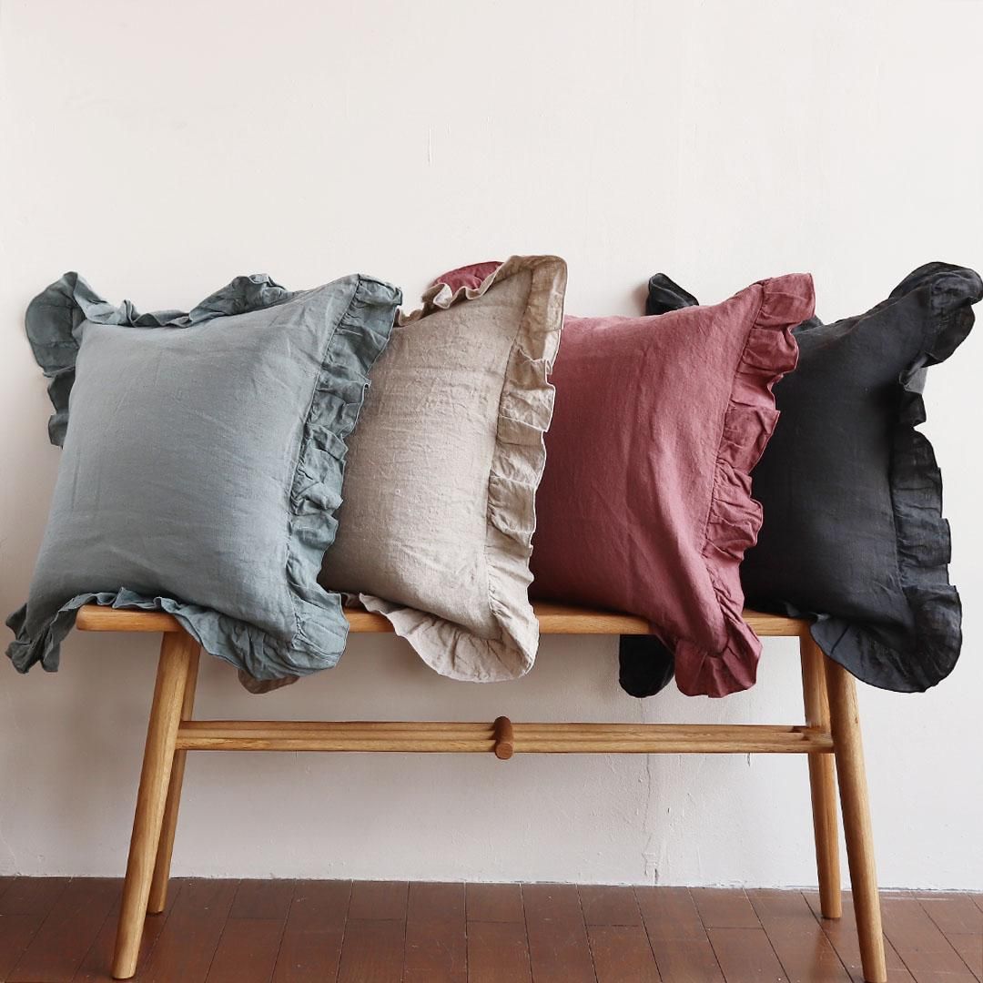 新品 ハグオーワー クッションカバー 2枚セット リネン 花柄 HUG Ō WäR/ハグオーワー home＆garden【リネンフリルクッション