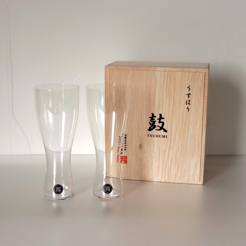 松徳硝子/うすはり/鼓 木箱入/ ビールグラス (ピルスナー)2個入 - 丁寧 