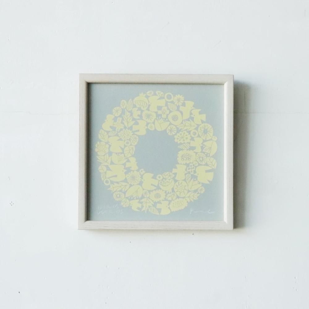 バーズワーズ/シルクスクリーン20cm/WREATH/グレー/イエロー バーズワーズ/シルクスクリーン20cm/WREATH/グレー/イエロー
