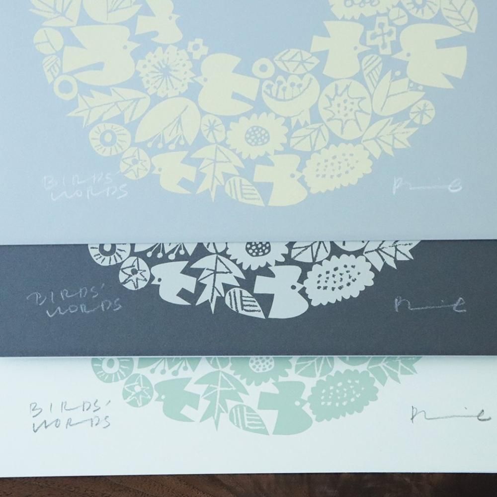 バーズワーズ/シルクスクリーン20cm/WREATH/グレー/イエロー ｜三島