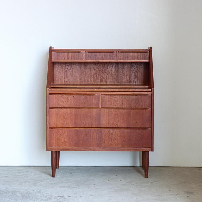 デンマーク　天然木　ビンテージチェスト　ビューロー　ミラー　鍵付 デンマーク 天然木 ビンテージチェスト ビューロー ミラー 鍵付