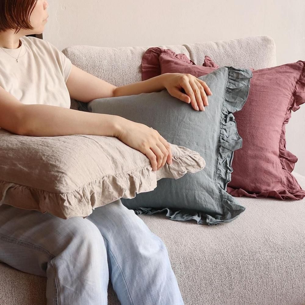 新品 ハグオーワー クッションカバー 2枚セット リネン 花柄 HUG Ō WäR/ハグオーワー home＆garden【リネンフリルクッション