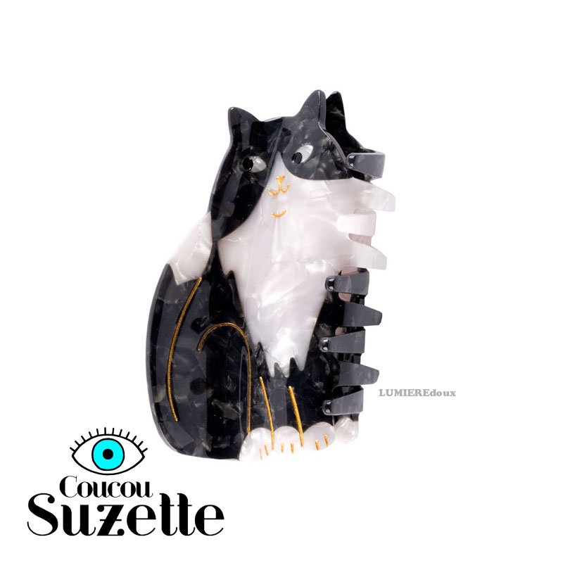 すぐ届く☆Coucou Suzette(ククシュゼット) Black & White Cat ブチネコ 猫 ヘアクリップ