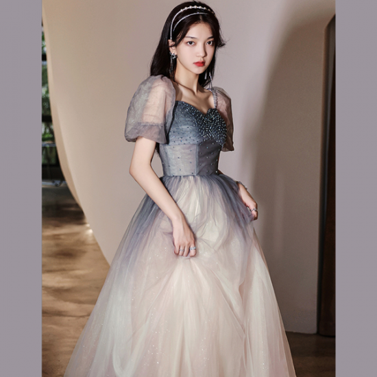 ドレス 優しい グラデーション オーガンジー プリンセスライン ロング丈 スパンコール 輝き 非日常感 とっておき 結婚式 二次会 お呼ばれ - 全商品送料無料♪ EDIITA エディータ