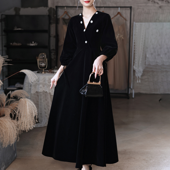 ドレス ドレッシー ベルベット カシュクール パールビジュー 華やぎ