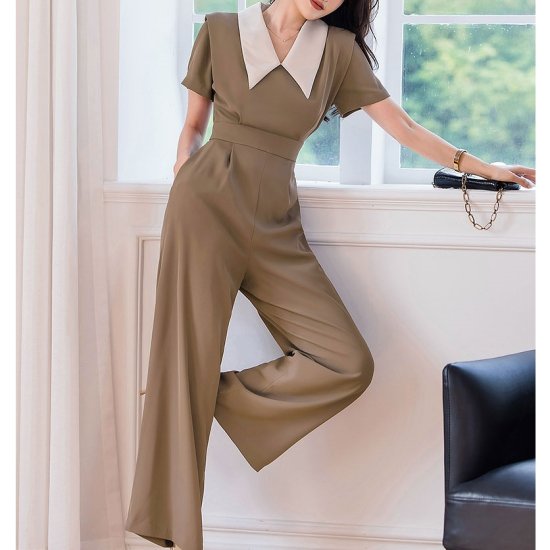 ジャンプスーツ フリル Vネック オールインワン パンツドレス ジャンプスーツ フリル Vネック オールインワン パンツドレス