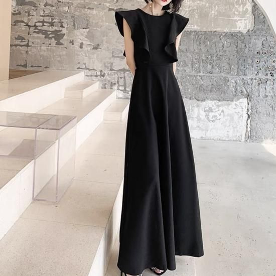 ドレス ロングドレス ラッフル 気品 大人 シック シンプル ハイ