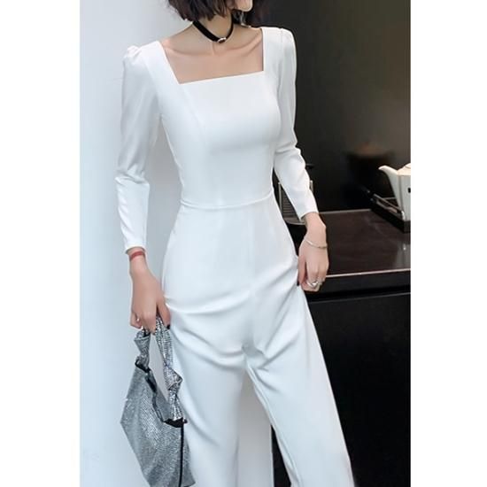 ワイドレッグパンツ ホワイトドレス S~XL レース パーティー Retica パンツドレス レース切替トップス×ワイドパンツ