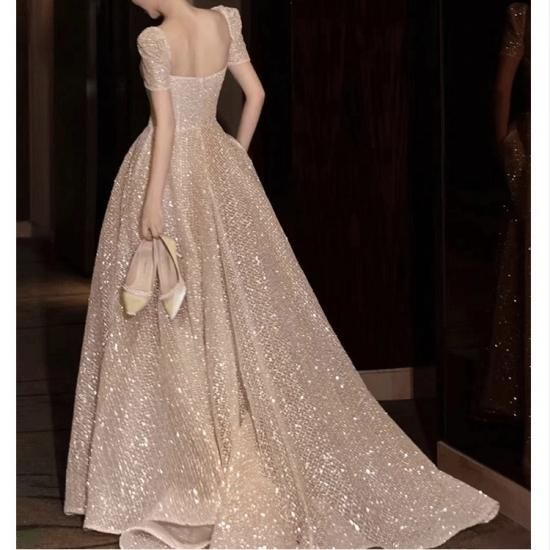 ドレス ロングドレス ビジュー 煌めき シャンパンカラー