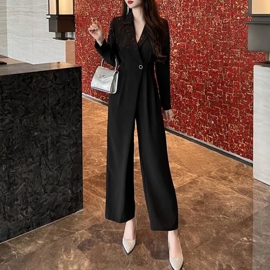 パンツドレス オールインワン ラメ 煌めき テーラードカラー V