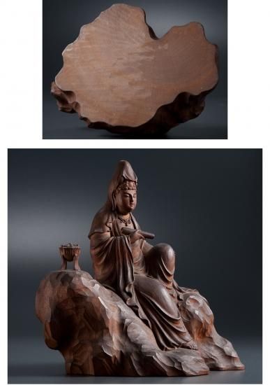 白衣観音座像　木彫り 佐崎霞村 作 『木彫白衣観音像』 大正四年 - うえの三希堂