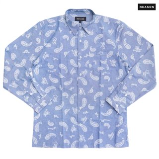 ̵REASON CLOTHING PAISLEY OXFORD OPEN SHIRTBLUE