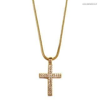 ̵GOLDEN GILT CROSS DOUBLE ROW NECKLESS - 20inch22inch -GOLD