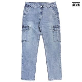 ̵PRO CLUB HEAVYWEIGHT RELAXED FIT DENIM CARGO PANTSLIGHT BLUE