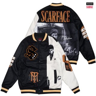 ̵REASON CLOTHING  SCARFACE VARSITY JACKETBLACKWHITE