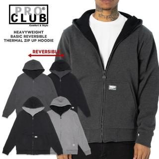 ̵PRO CLUB HEAVYWEIGHT BASIC REVERSIBLE THERMAL ZIP UP HOODIEBLACKGRAY/CHACOALBLACK