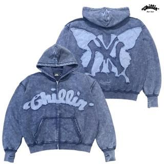 ̵CHILLIN NY BUTTERFLY PIGMENT ZIP HOODIENAVY