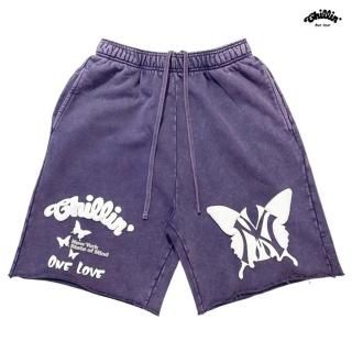【送料無料】CHILLIN NY BUTTERFLY PIGMENT SWEAT SHORTS【PURPLE】