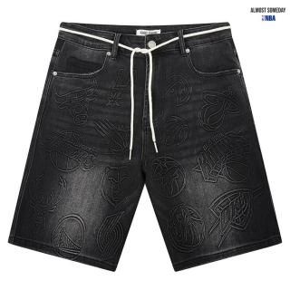 ̵ALMOST SOMEDAY  NBA CONFERENCE DENIM SHORTSWASH BLACK