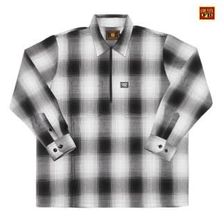 ̵FB COUNTY CHECKER L/S ZIP SHIRTWHITEBLACK