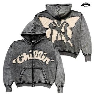 ¡ÚÁ÷ÎÁ̵ÎÁ¡ÛCHILLIN NY BUTTERFLY PIGMENT ZIP HOODIE¡ÚBLACK¡Û