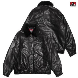 ̵BEN DAVIS REMOVAL BOA COLLAR FAUX LEATHER JACKETBLACK