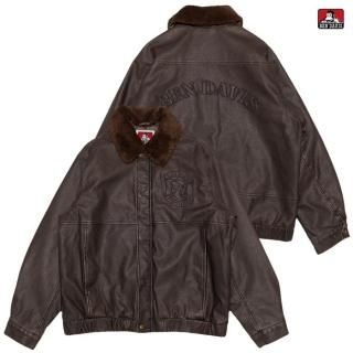 ̵BEN DAVIS REMOVAL BOA COLLAR FAUX LEATHER JACKETBROWN