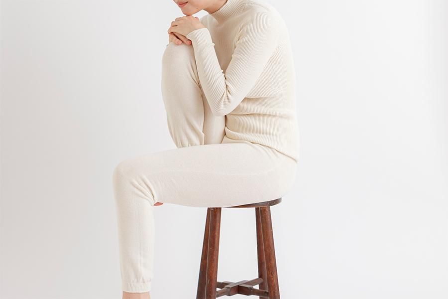 シルクコットン 縫い目のないロングニットパンツ