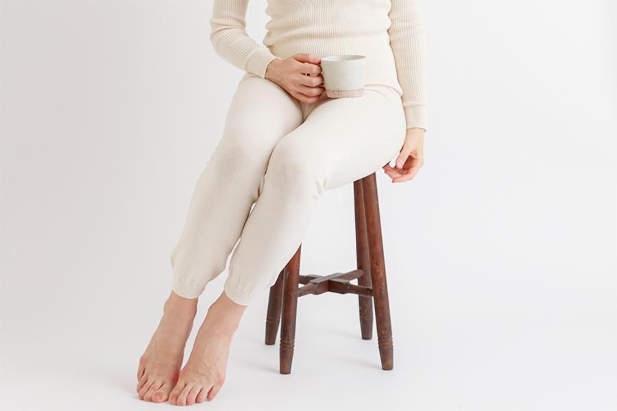 シルクコットン 縫い目のないロングニットパンツ