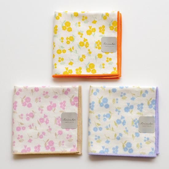 週末セール10％OFF【しつけ付未着用】希少紬 与那国綿麻花織「ミンダッツアミ」 プリントミニタオル ミモザと小花｜オーガニックコットンの天衣無縫