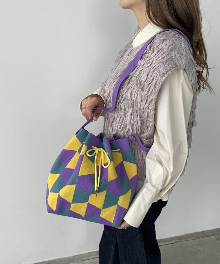 柄編みニットショルダーバッグ - 210nouve | トゥージュヌーヴ